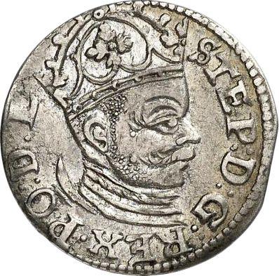 Awers monety - Trojak 1585 "Ryga" - cena srebrnej monety - Polska, Stefan Batory