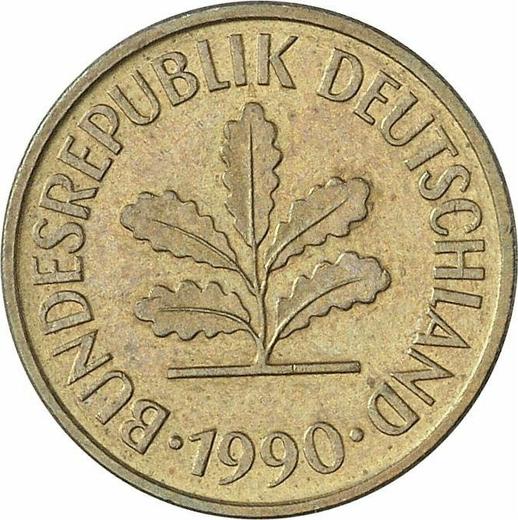 Reverso 5 Pfennige 1990 G - valor de la moneda  - Alemania, RFA