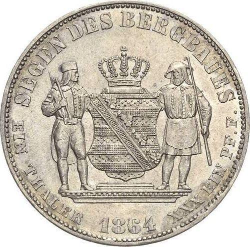 Реверс монеты - Талер 1864 года B "Горный" - цена серебряной монеты - Саксония-Альбертина, Иоганн