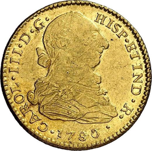 Аверс монеты - 2 эскудо 1780 года P SF - цена золотой монеты - Колумбия, Карл III