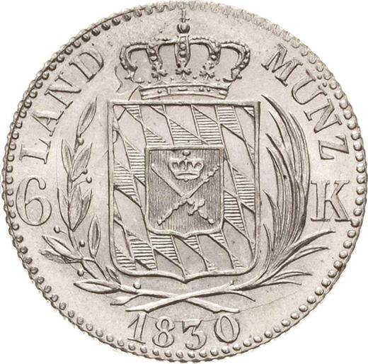 Rewers monety - 6 krajcarów 1830 - cena srebrnej monety - Bawaria, Ludwik I