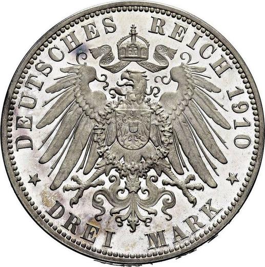 Reverso 3 marcos 1910 E "Sajonia" - valor de la moneda de plata - Alemania, Imperio alemán