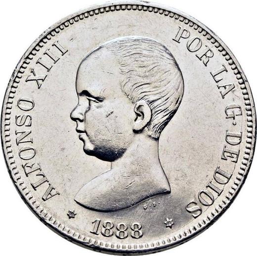 Аверс монеты - 5 песет 1888 года MPM - цена серебряной монеты - Испания, Альфонсо XIII