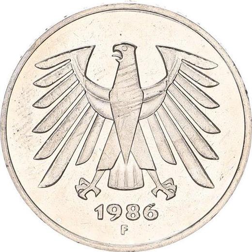 Реверс монеты - 5 марок 1986 года F - цена  монеты - Германия, ФРГ