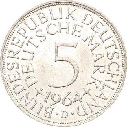 Аверс монеты - 5 марок 1964 года D - цена серебряной монеты - Германия, ФРГ