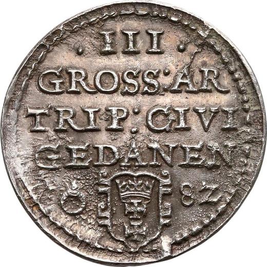 Reverse 3 Groszy (Trojak) 1582 "Danzig" One-sided strike of reverse - Silver Coin Value - Poland, Stephen Bathory
