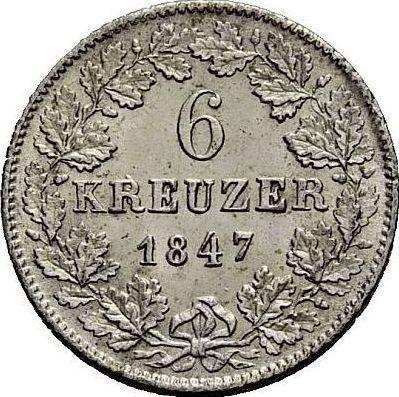 Реверс монеты - 6 крейцеров 1847 года - цена серебряной монеты - Баден, Леопольд