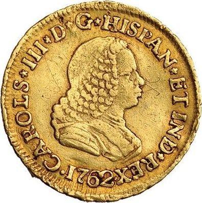 Аверс монеты - 1 эскудо 1762 года PN J - цена золотой монеты - Колумбия, Карл III