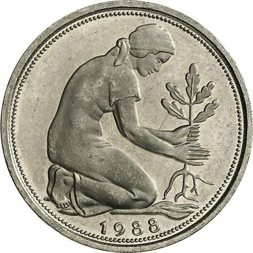 Реверс монеты - 50 пфеннигов 1988 года J - цена  монеты - Германия, ФРГ