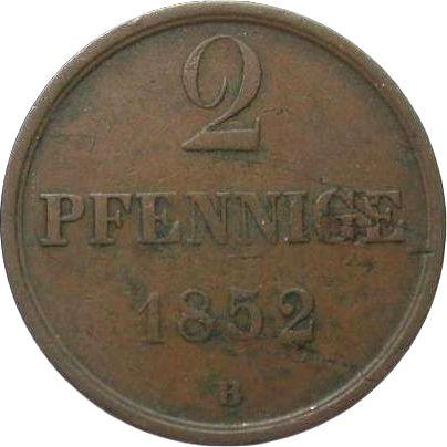 Реверс монеты - 2 пфеннига 1852 года B - цена  монеты - Брауншвейг-Вольфенбюттель, Вильгельм