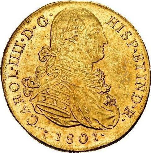 Obverse 8 Escudos 1801 IJ - Gold Coin Value - Peru, Charles IV