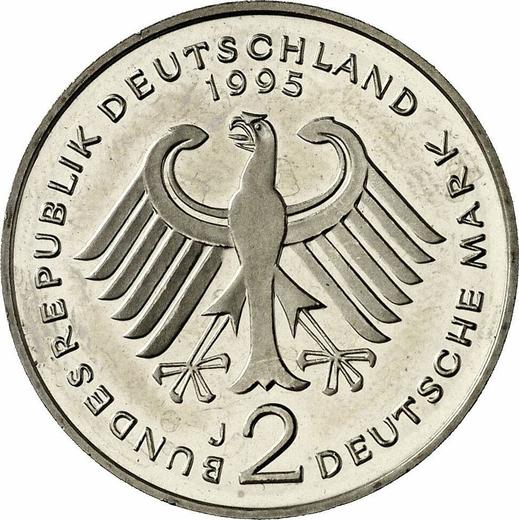 Reverse 2 Mark 1995 J "Ludwig Erhard" -  Coin Value - Germany, FRG