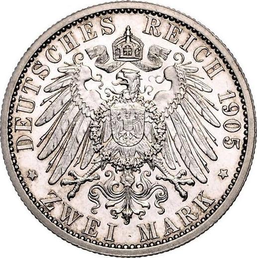 Реверс монеты - 2 марки 1905 года "Шварцбург-Зондерсгаузен" 25 лет правления Толстый кант - цена серебряной монеты - Германия, Германская Империя