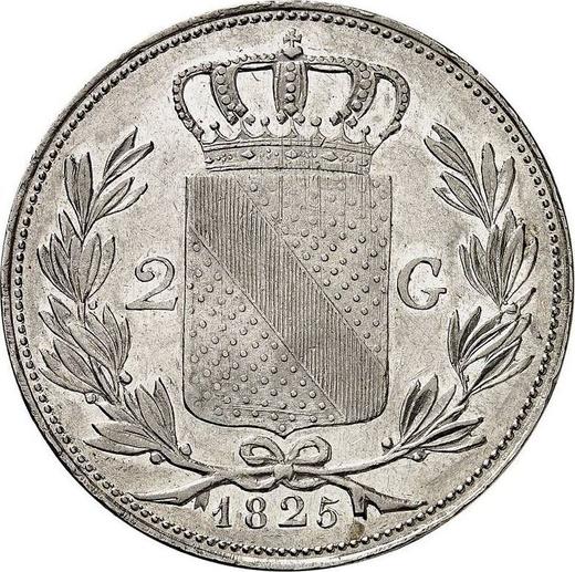 Реверс монеты - 2 гульдена 1825 года - цена серебряной монеты - Баден, Людвиг I