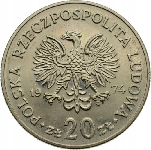 Аверс монеты - 20 злотых 1974 года MW "Марцелий Новотко" - цена  монеты - Польша, Народная Республика