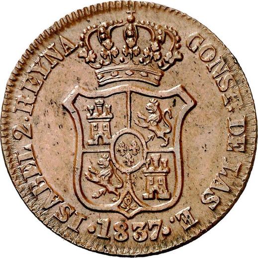 Anverso 3 cuartos 1837 "Cataluña" - valor de la moneda  - España, Isabel II