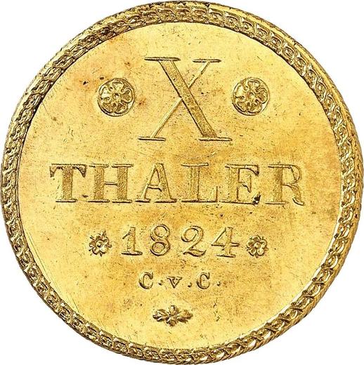 Реверс монеты - 10 талеров 1824 года CvC - цена золотой монеты - Брауншвейг-Вольфенбюттель, Карл II