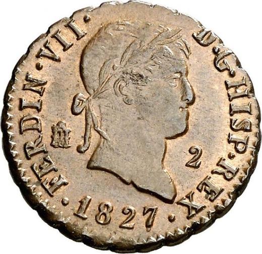 Anverso 2 maravedíes 1827 "Tipo 1816-1833" - valor de la moneda  - España, Fernando VII