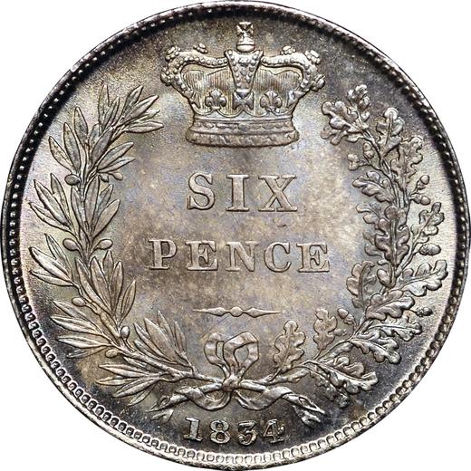 Реверс монеты - 6 пенсов 1834 года - цена серебряной монеты - Великобритания, Вильгельм IV