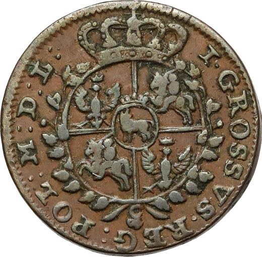 Reverso 1 grosz 1765 g g - letra minúscula - valor de la moneda  - Polonia, Estanislao II Poniatowski