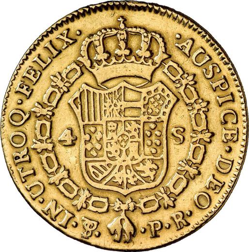 Реверс монеты - 4 эскудо 1786 года PTS PR - цена золотой монеты - Боливия, Карл III