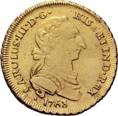 Awers monety - 2 escudo 1763 LM JM - cena złotej monety - Peru, Karol III