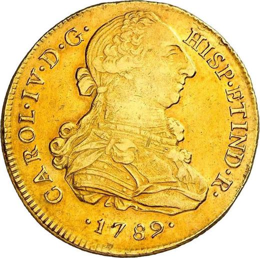 Awers monety - 8 escudo 1789 IJ - cena złotej monety - Peru, Karol IV