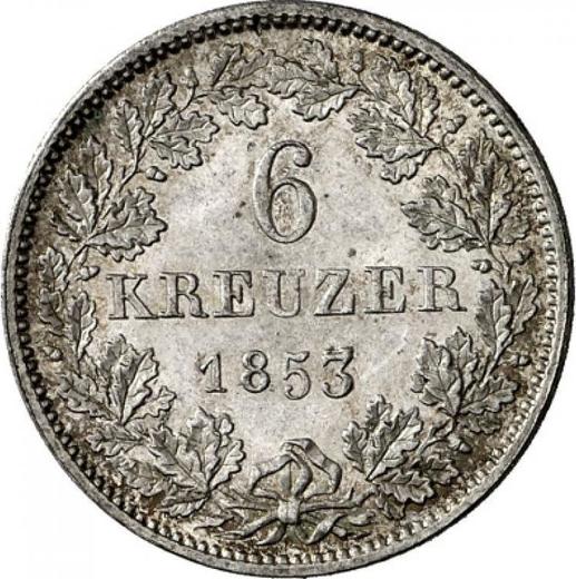 Реверс монеты - 6 крейцеров 1853 года - цена серебряной монеты - Гессен-Дармштадт, Людвиг III