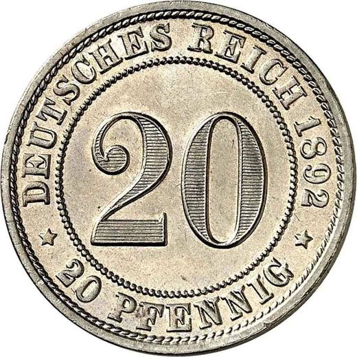 Anverso 20 Pfennige 1892 D "Tipo 1890-1892" - valor de la moneda  - Alemania, Imperio alemán