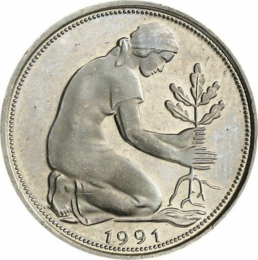 Реверс монеты - 50 пфеннигов 1991 года A - цена  монеты - Германия, ФРГ