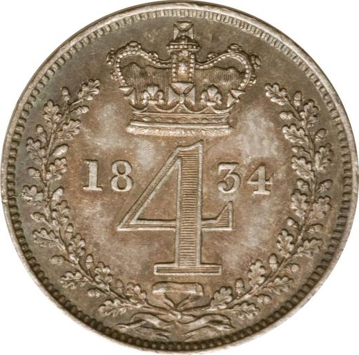 Reverso 4 peniques (Groat) 1834 "Maundy" - valor de la moneda de plata - Gran Bretaña, Guillermo IV