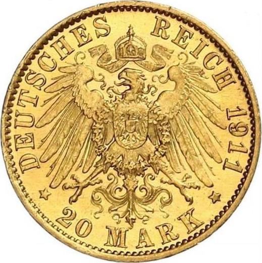 Rewers monety - 20 marek 1911 A "Prusy" - cena złotej monety - Niemcy, Cesarstwo Niemieckie