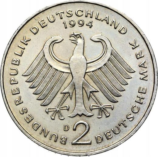 Reverso 2 marcos 1994 D "Willy Brandt" - valor de la moneda  - Alemania, RFA