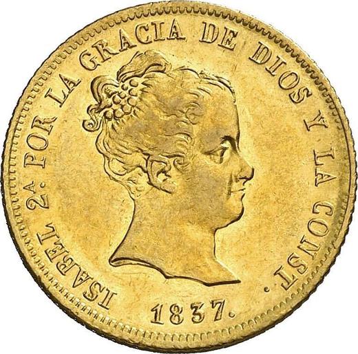 Аверс монеты - 80 реалов 1837 года M CR - цена золотой монеты - Испания, Изабелла II