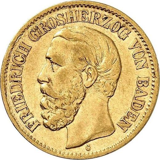Аверс монеты - 10 марок 1873 года G "Баден" - цена золотой монеты - Германия, Германская Империя