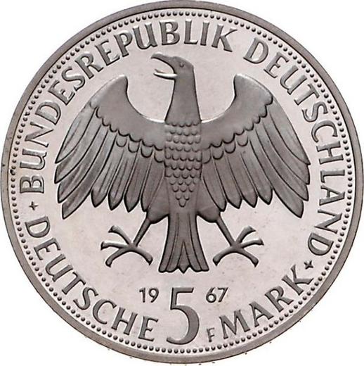 Реверс монеты - 5 марок 1967 года F "Гумбольдт" - цена серебряной монеты - Германия, ФРГ