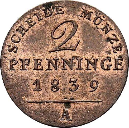 Reverso 2 Pfennige 1839 A - valor de la moneda  - Prusia, Federico Guillermo III