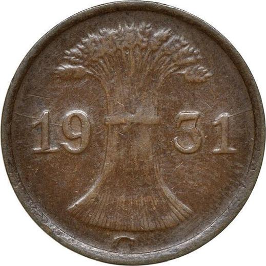 Reverse 1 Reichspfennig 1931 G -  Coin Value - Germany, Weimar Republic