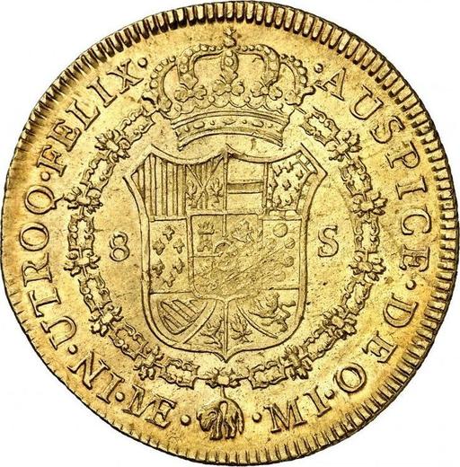 Revers 8 Escudos 1786 MI - Goldmünze Wert - Peru, Karl III