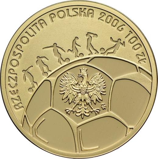 Аверс монеты - 100 злотых 2006 года MW UW "Чемпионат мира по футболу в Германии 2006" - цена золотой монеты - Польша, III Республика после деноминации