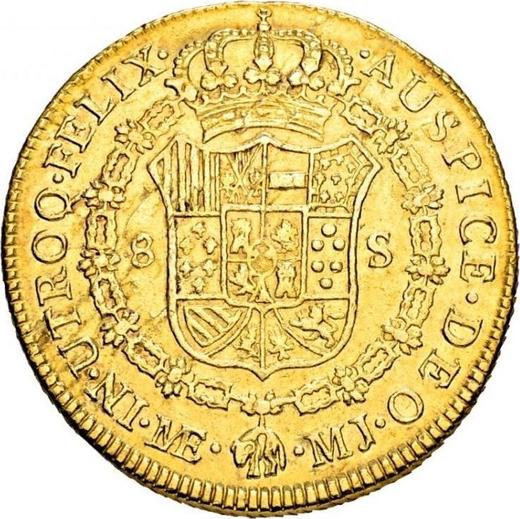Revers 8 Escudos 1779 MJ - Goldmünze Wert - Peru, Karl III