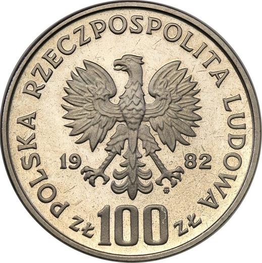 Аверс монеты - Пробные 100 злотых 1982 года MW "Аист" Никель - цена  монеты - Польша, Народная Республика