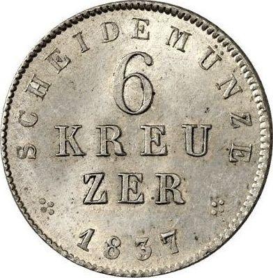 Rewers monety - 6 krajcarów 1837 - cena srebrnej monety - Hesja-Darmstadt, Ludwik II