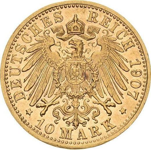 Reverso 10 marcos 1907 F "Würtenberg" - valor de la moneda de oro - Alemania, Imperio alemán