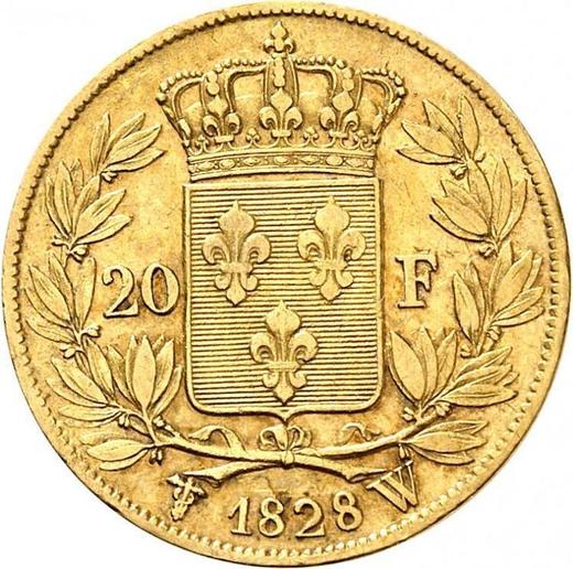 Reverse 20 Francs 1828 W "Type 1825-1830" Lille - Gold Coin Value - France, Charles X