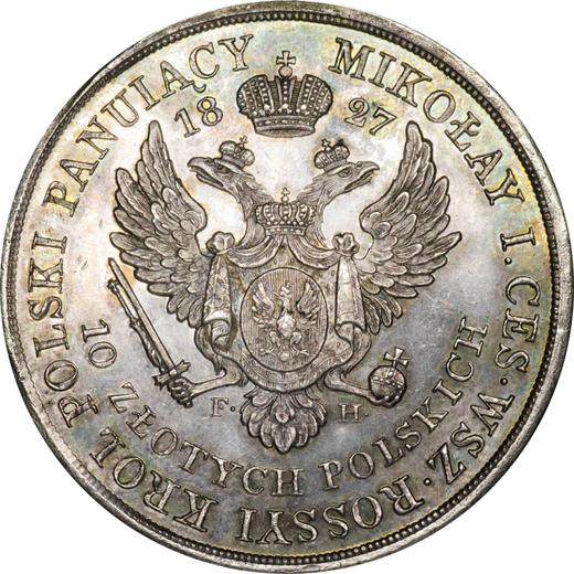 Реверс монеты - 10 злотых 1827 года FH - цена серебряной монеты - Польша, Царство Польское