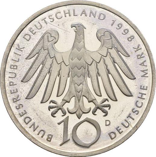 Reverso 10 marcos 1998 D "Hildegarda de Bingen" - valor de la moneda de plata - Alemania, RFA