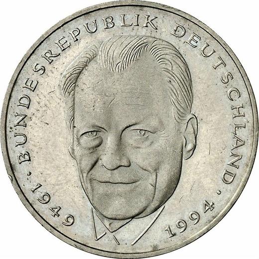 Obverse 2 Mark 1994 G "Willy Brandt" -  Coin Value - Germany, FRG