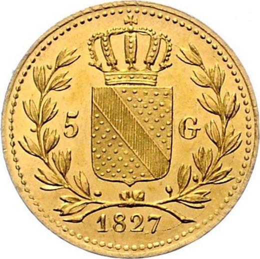 Rewers monety - 5 guldenów 1827 D - cena złotej monety - Badenia, Ludwik I