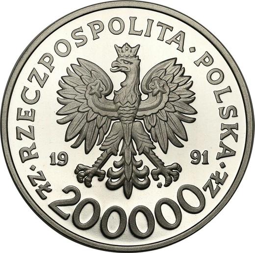 Аверс монеты - 200000 злотых 1991 года MW "XVI Зимние Олимпийские Игры - Альбервиль 1992" - цена серебряной монеты - Польша, III Республика до деноминации